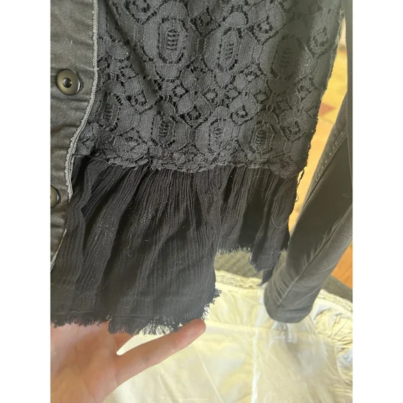 Free People Multi Textured Jacket Womens Size 2 Distressed Button Up GUC - Picture 8 of 16